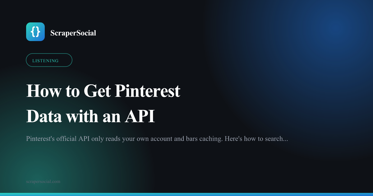 How to get Pinterest data with an API: search public pins by keyword and get engagement and destination domains as JSON, without the official API's own-account limits.