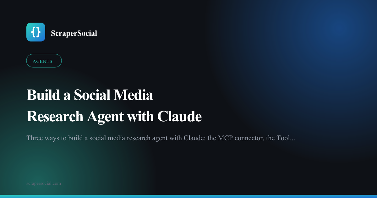 Build a social media research agent with Claude: connect Claude to social data through the MCP connector, the Tool Runner or the Agent SDK, cap the credit spend and check every cited source.