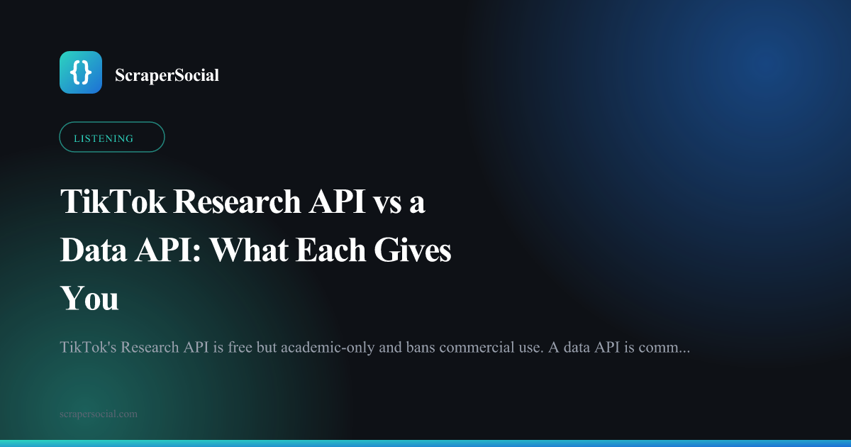 TikTok Research API vs a data API: the academic-gated official tool versus a commercial self-serve API for public TikTok data.