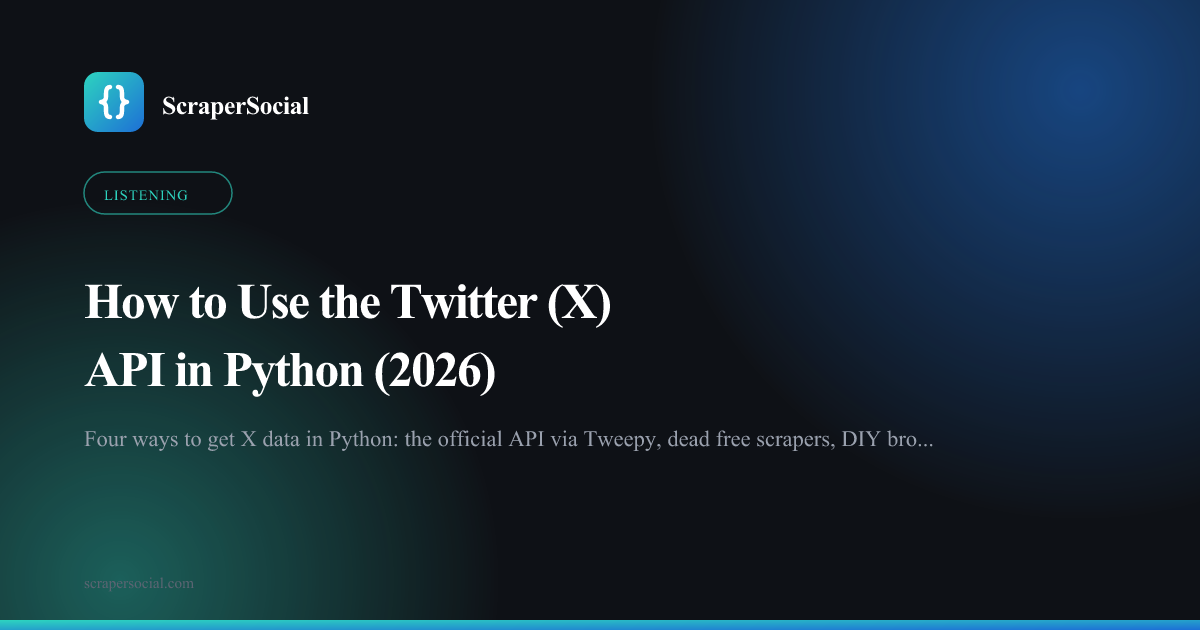 Four ways to get Twitter (X) data in Python: official API via Tweepy, free scrapers, DIY browser automation, and a third-party data API.
